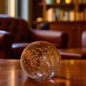 Vintage Amber Controlled Bubbles Round Murano Style Glass Paperweight